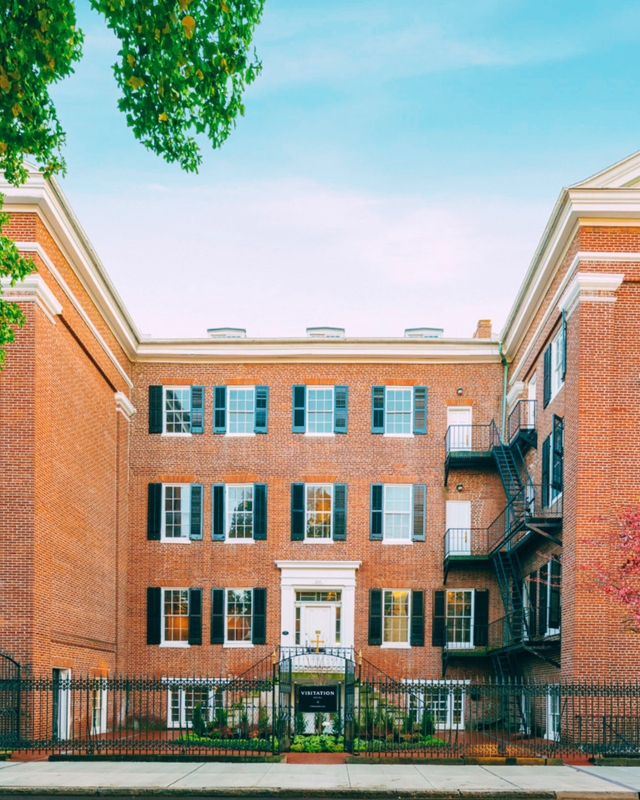 Spirits of Maryland: Frederick event background. This image features a stylized photo of the Visitation Hotel. This venue will host a Spirits of Maryland spirits tasting event in June of 2025.